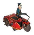 Nice, Clean &  Working 1930s Marx Tin Windup Police Motorcycle with Sidecar