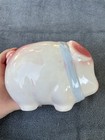 Mid-Century Ceramic Piggy Bank Hand-Painted Flowers Blue Bow Japan Retro MCM — photo 4