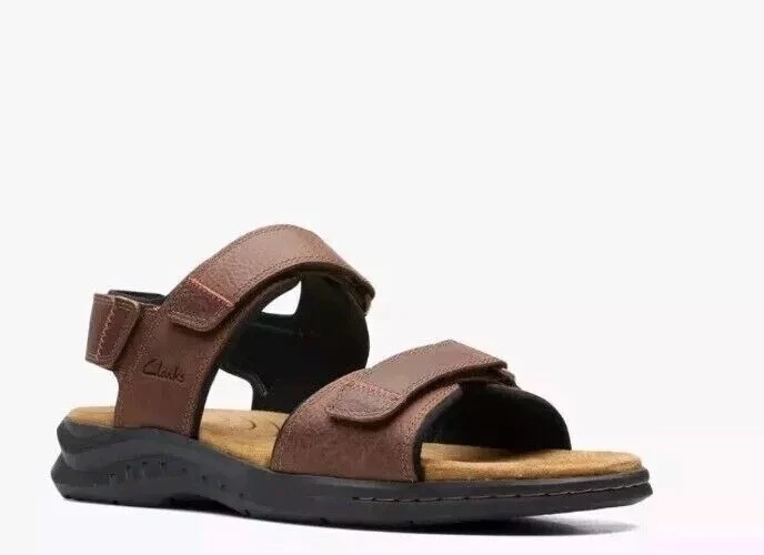 Sandali Clarks da uomo *Hapsford Creek* in pelle marrone con gancio e passante UK 8 5
