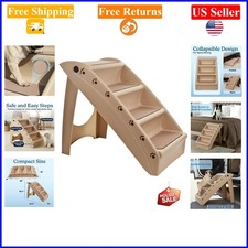 Pet Stairs - Foldable 4-Step Nonslip Dog and Cat Steps in Tan for Small Pets
