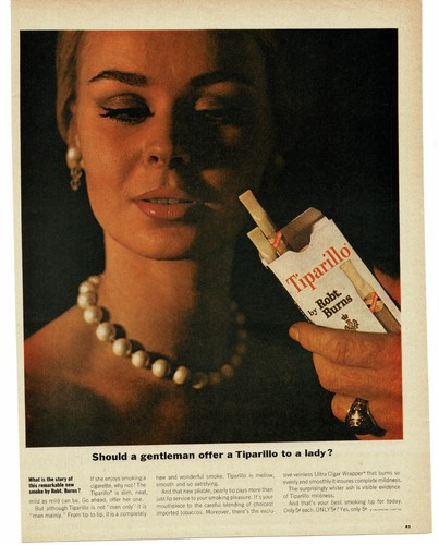 1962 Robert Burns Tiparillo Vintage Print Ad Offer a Tiparillo to a Lady?