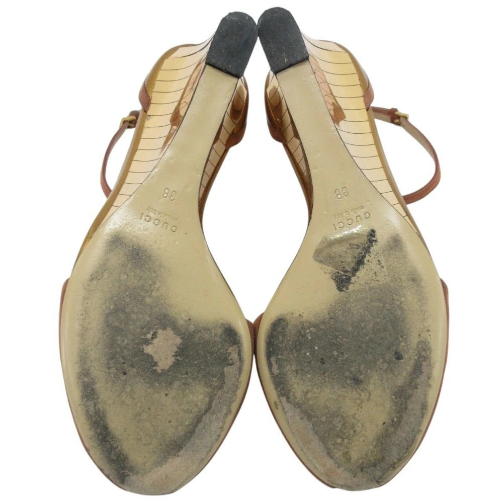 GUCCI Suede Leather Wedge Sole Ankle Strap Sandals 38 24cm Equivalent Brown GLad thumbnail 6