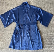 Victoria's Secret Women Blue Satin Short Kimono Robe 3/4 Sleeves XS/S