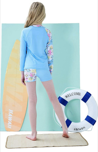 Mädchen Badeanzug Zweiteiler Rash Guard Set 5-6 Jahre UPF 50+ UV Schutz Lang - Bild 5 von 6