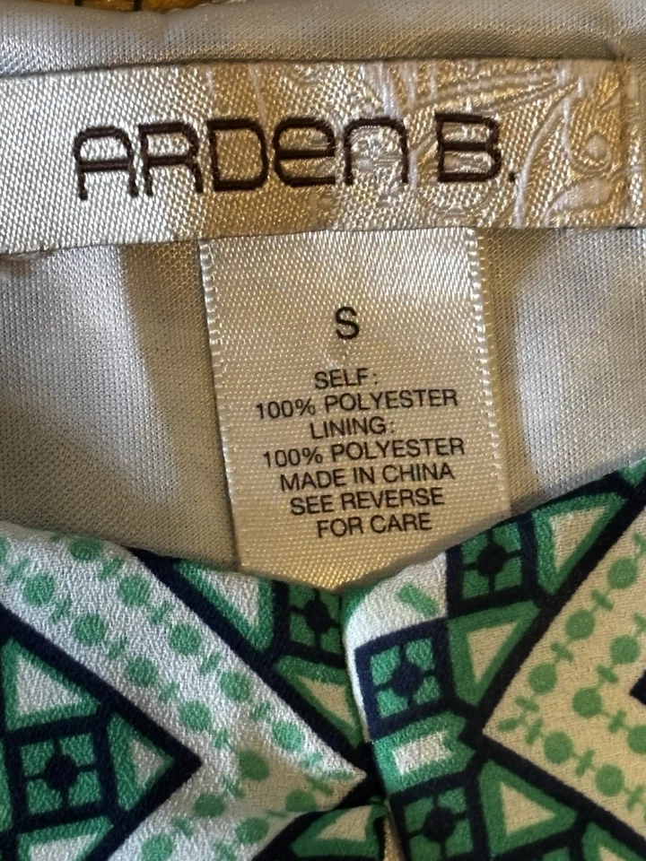 Mini Vestido Arden B Talla Pequeña Mangas Largas Boho Verde Multi Estampado Geométrico ¡EXCELENTE ESTADO USADO! Foto 4 de 4