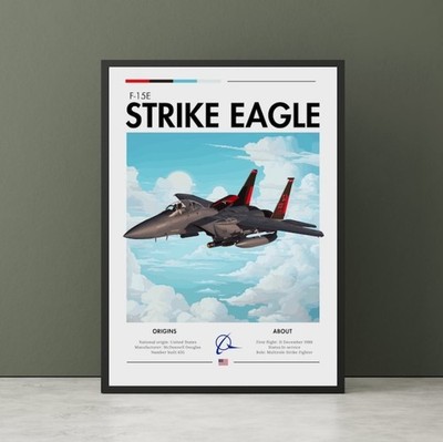 F-15E Strike Eagle Print - Aviation Art, White Cliffs, Plane Poster