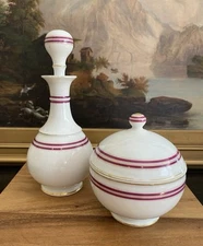 OLD PARIS Porcelain PERFUME BOTTLE and POWDER JAR Vanity Set Antique Rare