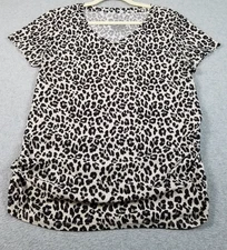 Time and Tru Top Womens Maternity Medium Leopard Print Short Sleeve Side Ruching