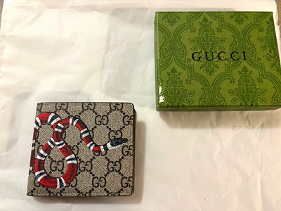 Gucci GG Supreme Kingsnake Wallet Beige Monogram Red Snake Leather