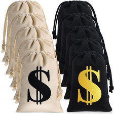 12 Pcs 9 X 6.3 Inches Canvas Money Bag with Drawstring Closure Costume Money Bag