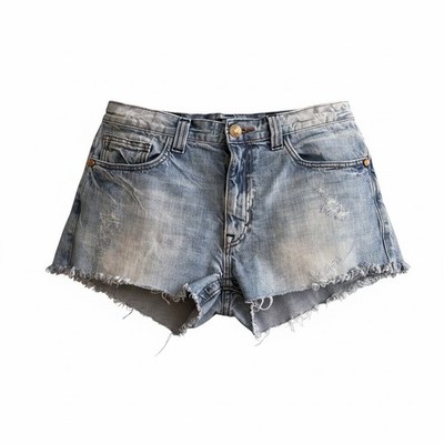 X-Ray Women Blue Denim Shorts Sz 34 Distressed Booty Embroidered Back Pocket Vtg