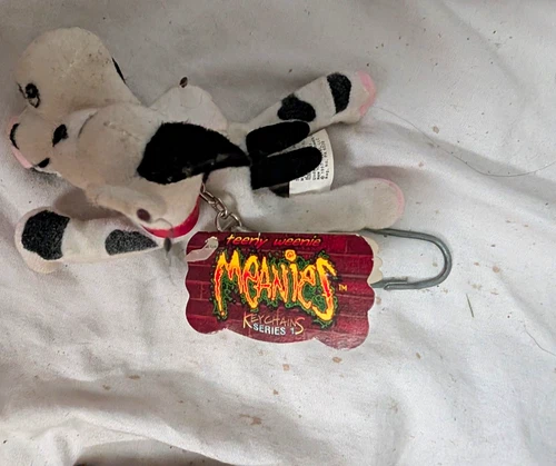 Meanies Freakins Series 1 Cow Plush Keychain Clip Black/White Mini Vintage 1999