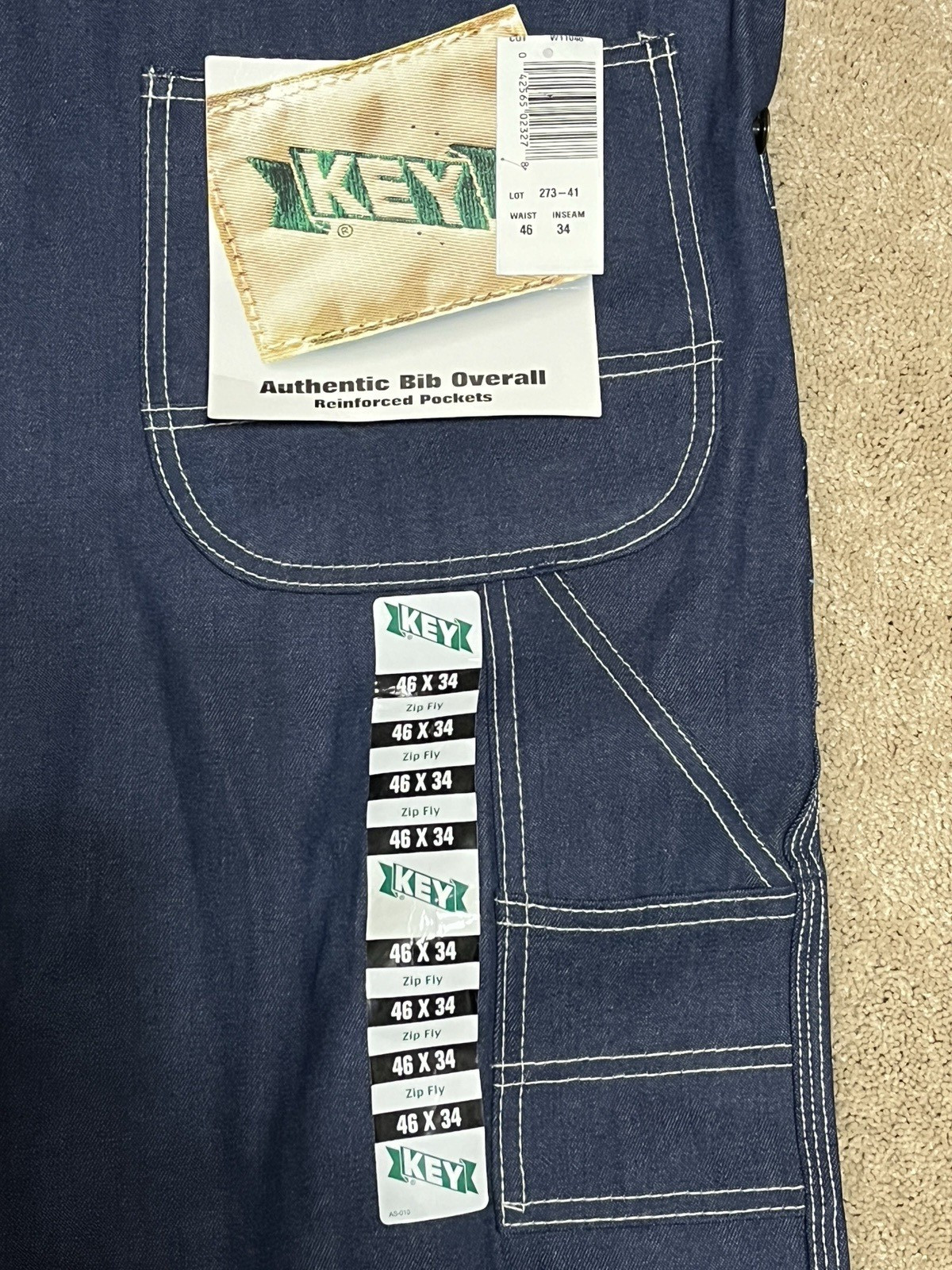 KEY IMPERIAL Overalls 100% Cotton 46" x 34" Denim New W Tags Zip Fly