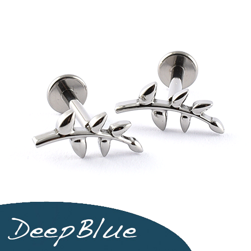 TITANIUM Labret internal thread Leaf Design Tragus Helix Cartilage Ear Stud - Picture 1 of 4