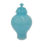 Vintage Fenton Pekin Blue Art Glass Temple Ginger Jar W Lid 10" Uranium Glows