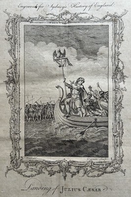 1773 Julius Caesar, Römer überfallen Großbritannien original historischer Kupferstich
