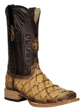 Genuine Exotic Pirarucu Monster Fish Skin Square Toe Western Cowboy Boots - Orix
