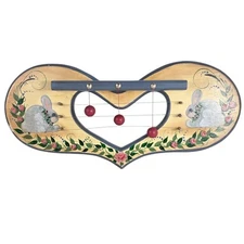 Wooden Heart Shaped Door Harp Bunny Flowers Hand Paint Chime 19" Length Cottage