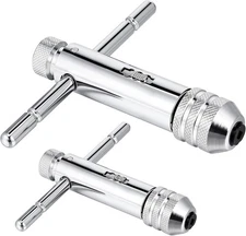 2Pcs Ratchet T Handle Tap Wrench, Adjustable T Bar Handle Holder Ratcheting Tap