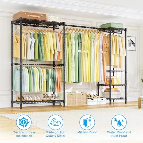 E10 Clothes Rack(With Stretchable Hanger Rod)Freestanding Clothing Racks for - Picture 3 of 7