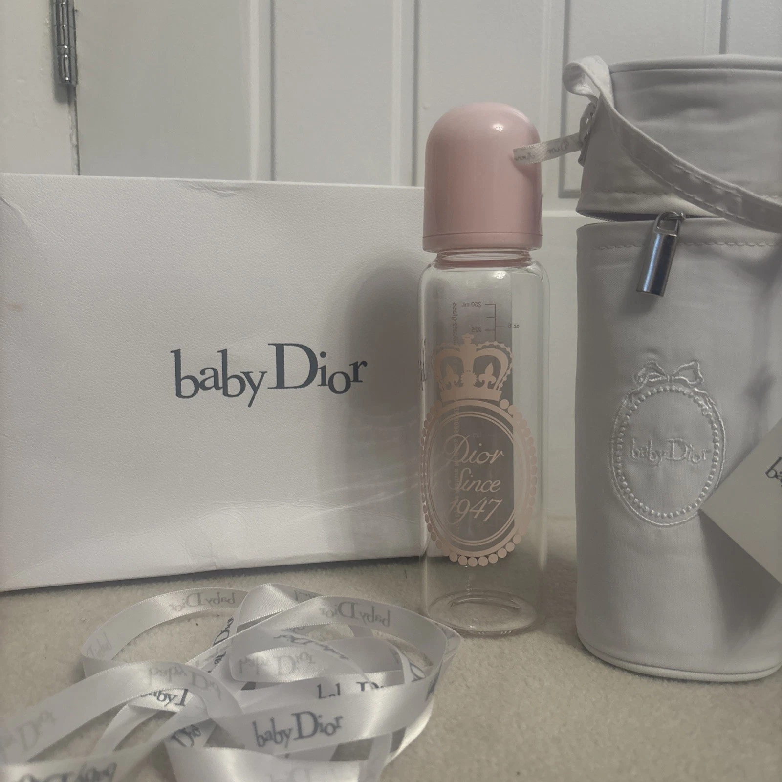 Baby Dior Baby Bottle Glass 125ml pink Insulated Case Gift Box BNWT girl