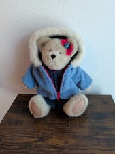 Rare Vintage Boyds bear plush 2002, With Overalls And Winter Jacket, Glove Heart