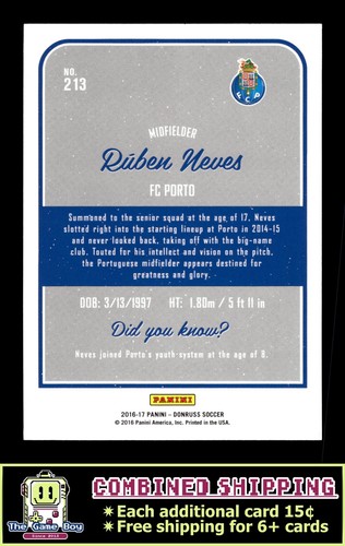 2016-17 Donruss #213 Ruben Neves Porto - Picture 2 of 2