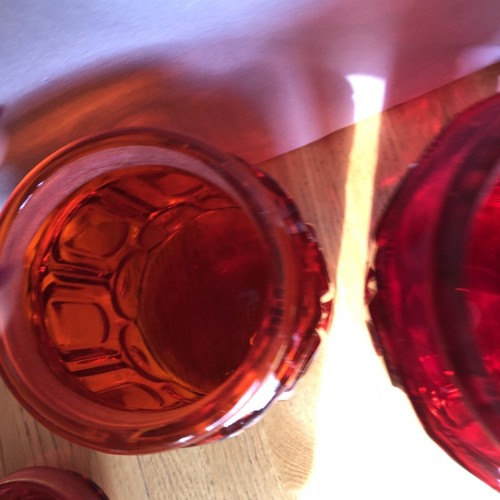 2 Moon & Stars Amberina Orange Red Vintage LE Smith Glass Canister Jars 11” & 9” - Picture 9 of 12