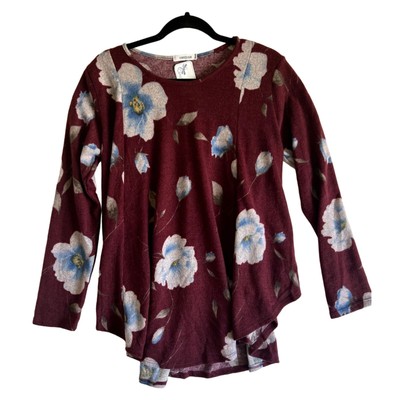 Cherish Soft Long Line Modest Oversized Tunic Floral Motif Lightweight Sweater L