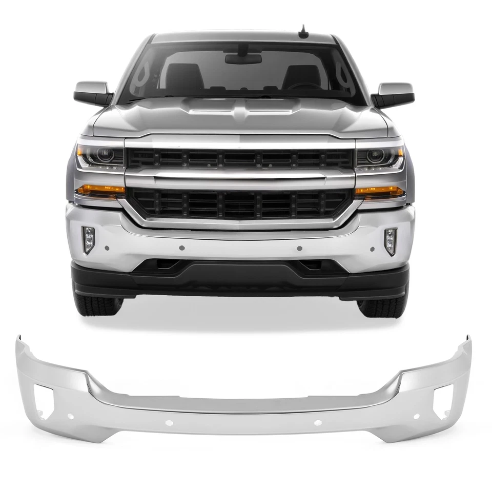 NEW Chrome Front Bumper For 2016-2018 Silverado 1500 With Sensor Holes Foto 3 de 4