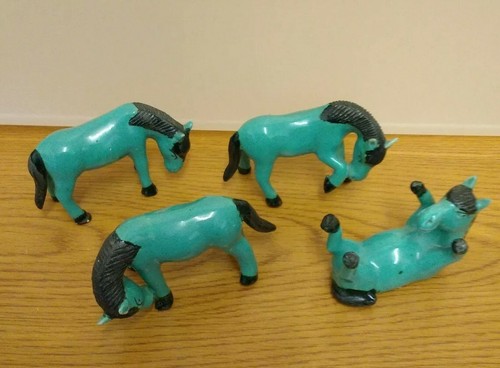 Vintage Chinese Export turquoise Blue glaze horse figurines - Picture 1 of 12