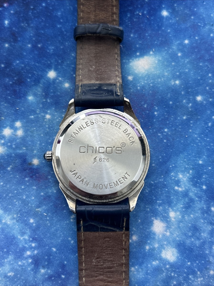 Chico's Silver & Dark Blue Leather Watch | eBay