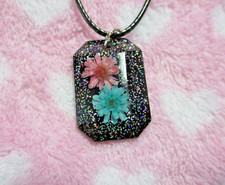 Handmade Resin Necklace Real Pressed Flower Pendant Garden Nature F-48