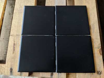 4 pcs American Olean Matte Black ceramic tile 4 1/4'' square catalog color 64