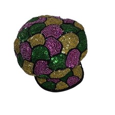 Mardi Gras Hat Handmade Sequins Purple Gold Green Stretchy Back Fits All Szs