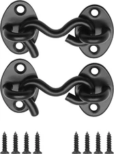 Waziaqoc 2PCS 2 Inch Hook and Eye Latch for Door, Black Stainless Steel Heavy Du