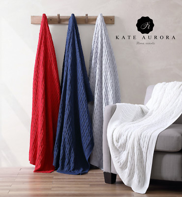 Kate Aurora Ultra Soft & Plush Oversized Cable Knit Accent Throw Blanket