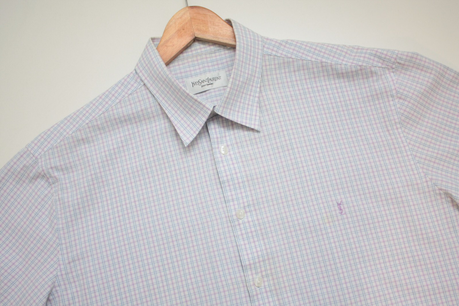 Yves Saint Laurent camicia vintage rosa chiaro a quadri XL