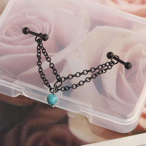 Industrial Piercing Turquoise Dangle Tragus Helix Cartilage Bar Studs Earrings - Picture 10 of 15
