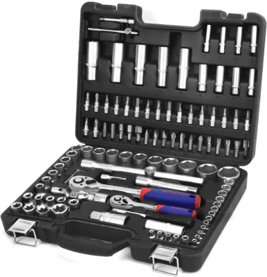 WORKPRO 108 PCS 1/4"&1/2" Drive Socket Set CR-V Mechanic Tool Set w/Bits & Case