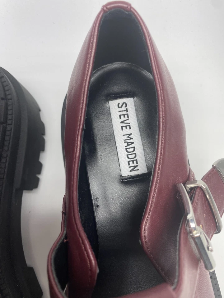 Steve Madden Mujer Kamlee Suela Mary Jane En Cuero Borgoña Talla 8.5 Foto 3 de 4