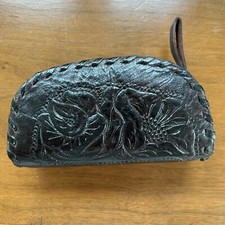 Vintage Hand Tooled Leather Floral Design Coin Purse Lipstick Wallet Western Bag