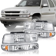 Headlights For 99-02 Chevy Silverado 00-06 Suburban Tahoe Bumper Lamp Set
