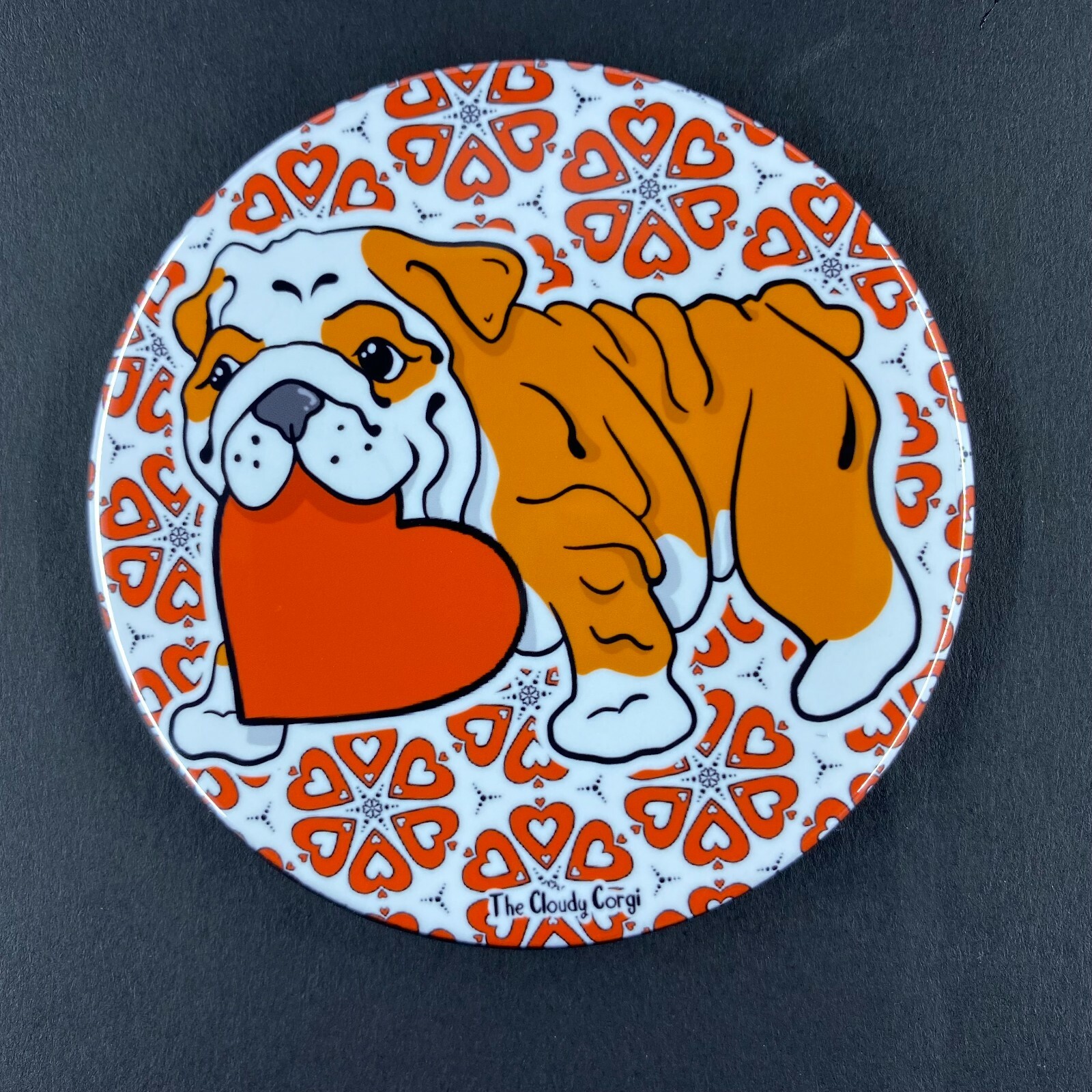Bulldog inglese rosso e bianco San Valentino spilla bottone distintivo accessori cane foto 5