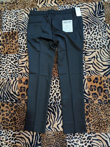 $85 KENNETH COLE Dobby Black Skinny Fit Dress PANTS Flat Front Mens 40x30 #d54