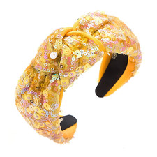 Girls Sequin Gold Iridescnt Knotted Headband, Shiny Fashion Hairband for Parties