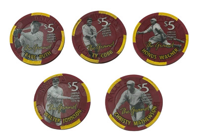 60th Anniversary $5 The Grand Gaming Chips Casino Babe Cobb Wagner Baseball Set