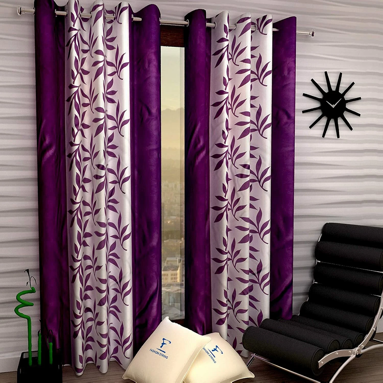 Nuevo 2 Piezas Ojal Poliéster Cortina Puerta Juego - 2.1m Morado