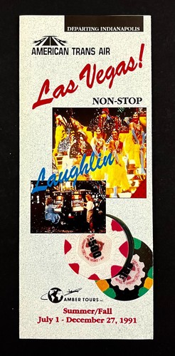 1991 American Trans Air Indianapolis IN Las Vegas Laughlin VTG Travel Brochure