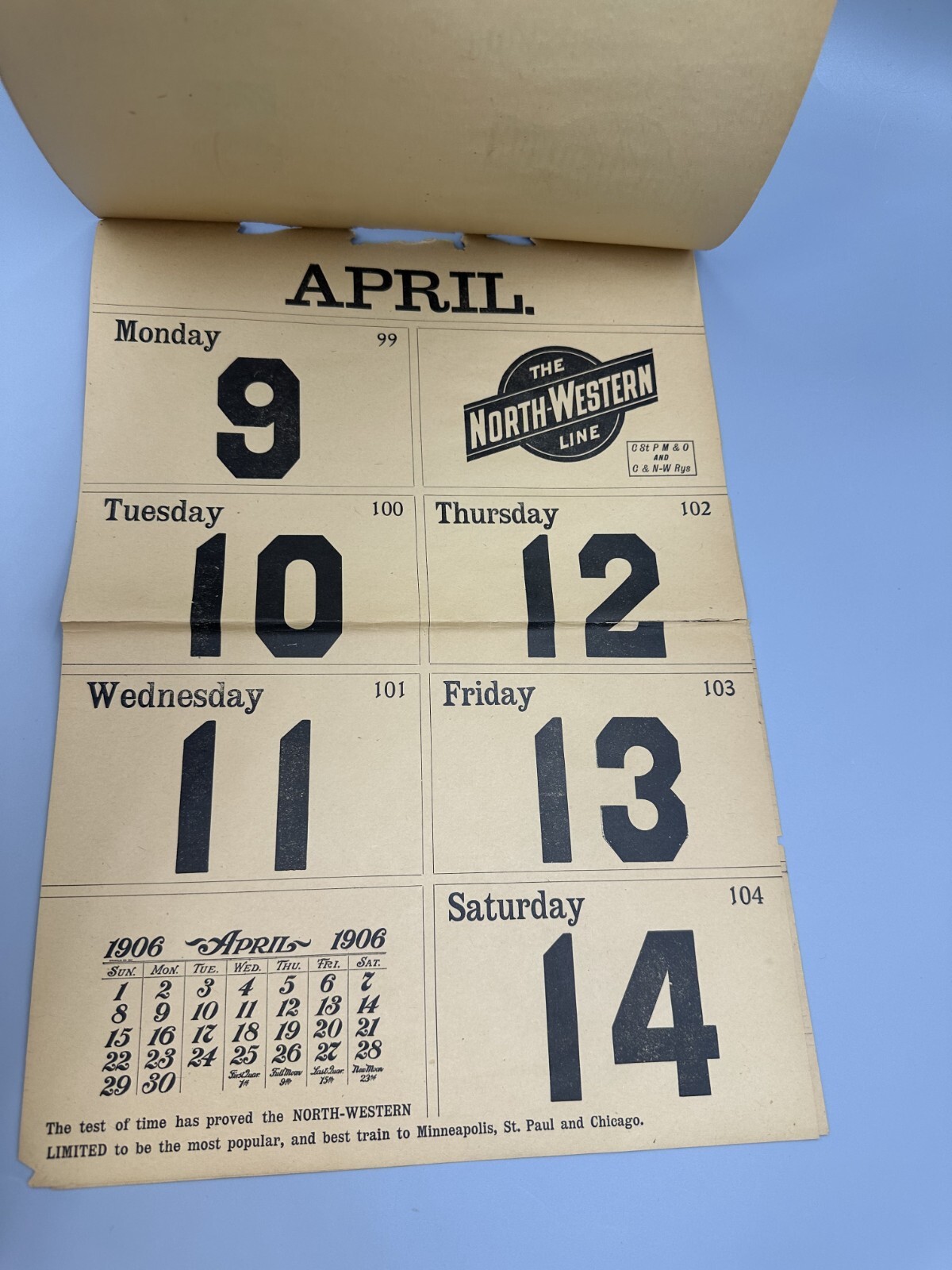1906 CHICAGO NORTH WESTERN Railway RAILROAD DEPOT Calendar Complete MARCH Antque
